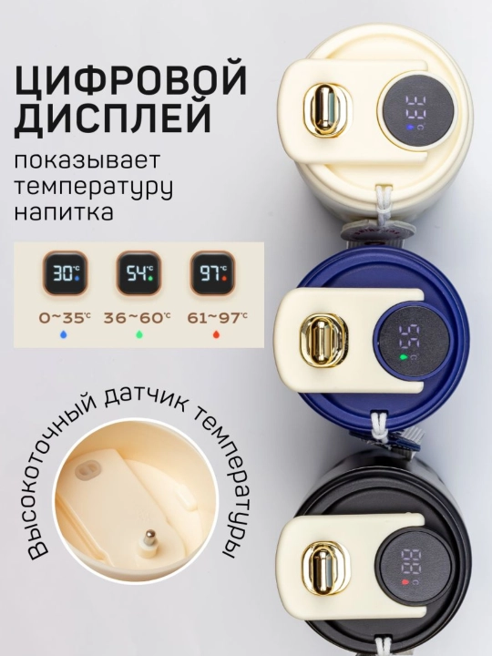 Термокружка для кофе, автомобильная, термос кружка с датчиком температуры, 460 мл