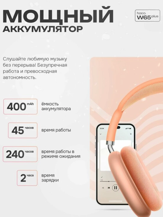 Hoco W65 Plus – наушники с активным шумоподавлением, Bluetooth 5.4