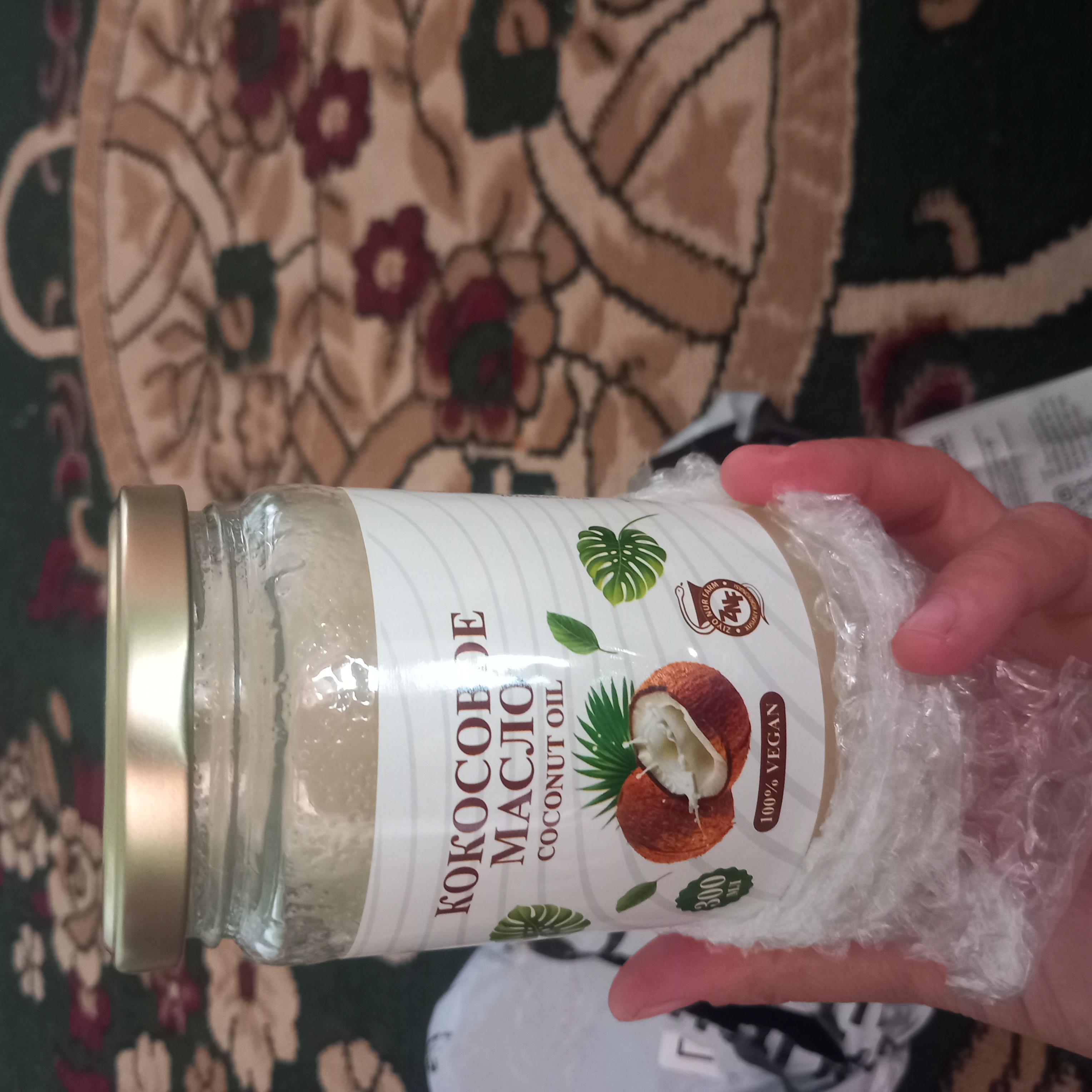 Sovuq siqilgan kokos moyi, 100% tabiiy, ovqatlanish va parvarishlash uchun, 300 ml