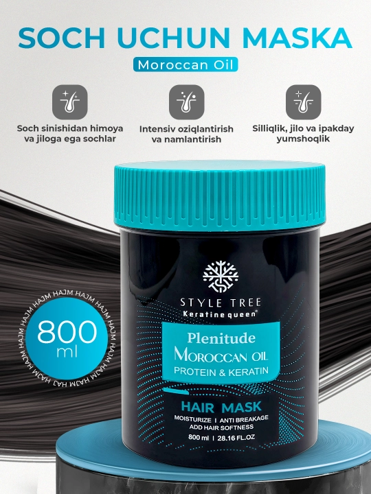 Sochlarni tiklash va oziqlantirish uchun niqob Moroccan Oil Protein Keratin, 800 ml, Plenitude