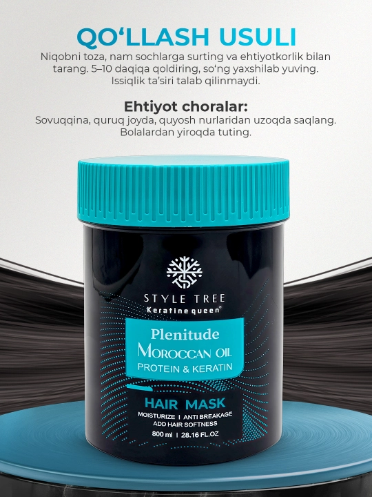 Sochlarni tiklash va oziqlantirish uchun niqob Moroccan Oil Protein Keratin, 800 ml, Plenitude