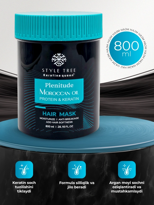 Sochlarni tiklash va oziqlantirish uchun niqob Moroccan Oil Protein Keratin, 800 ml, Plenitude