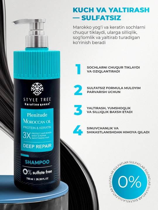 Shampun sochni tiklovchi Moroccan Oil Deep Repair sulfatsiz 750 ml Plenitude