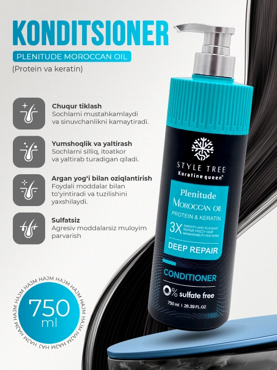 Konditsioner sochni tiklovchi Moroccan Oil Deep Repair sulfatsiz, 750 ml, Plenitude