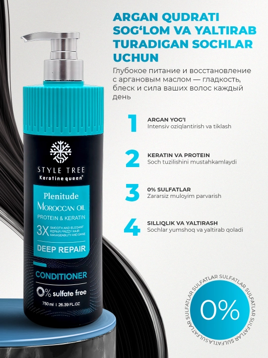 Konditsioner sochni tiklovchi Moroccan Oil Deep Repair sulfatsiz, 750 ml, Plenitude