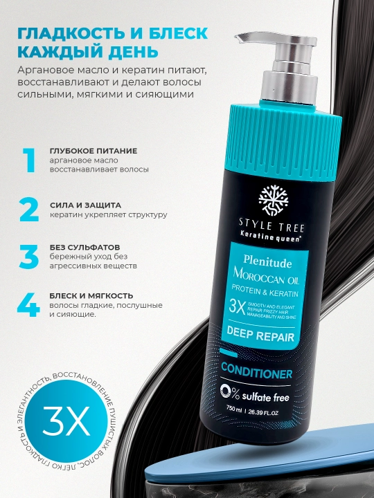 Konditsioner sochni tiklovchi Moroccan Oil Deep Repair sulfatsiz, 750 ml, Plenitude