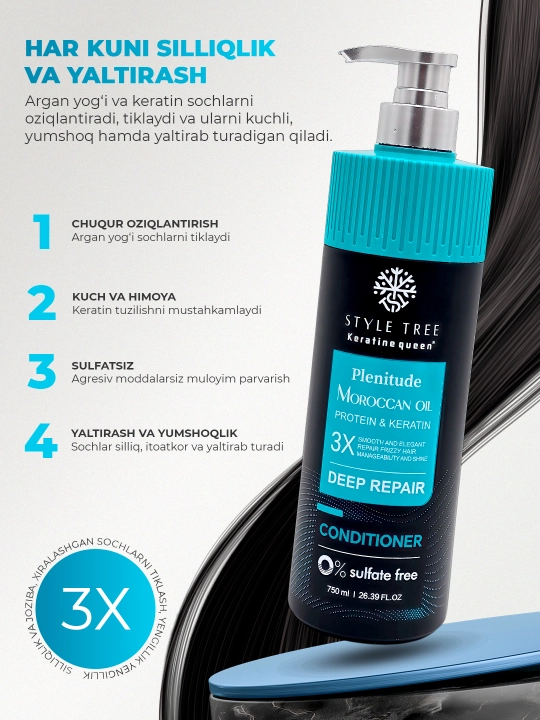 Konditsioner sochni tiklovchi Moroccan Oil Deep Repair sulfatsiz, 750 ml, Plenitude