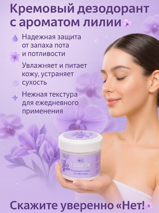 Dezodorant, antiperspirant krem ,Lazurde Dizurde terlashga qarshi sifatliy hushboy krem - 