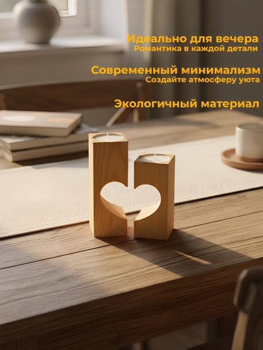 Подсвечники деревянные «Сердце», набор 2 шт