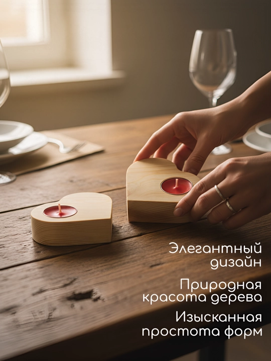 Подсвечники деревянные «Сердце», набор 2 шт