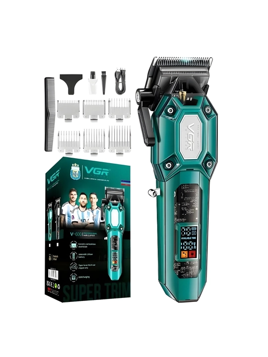 VGR Trim триммер,машинка для стрижки волос и бороды, LED дисплей, USB, 8 насадок