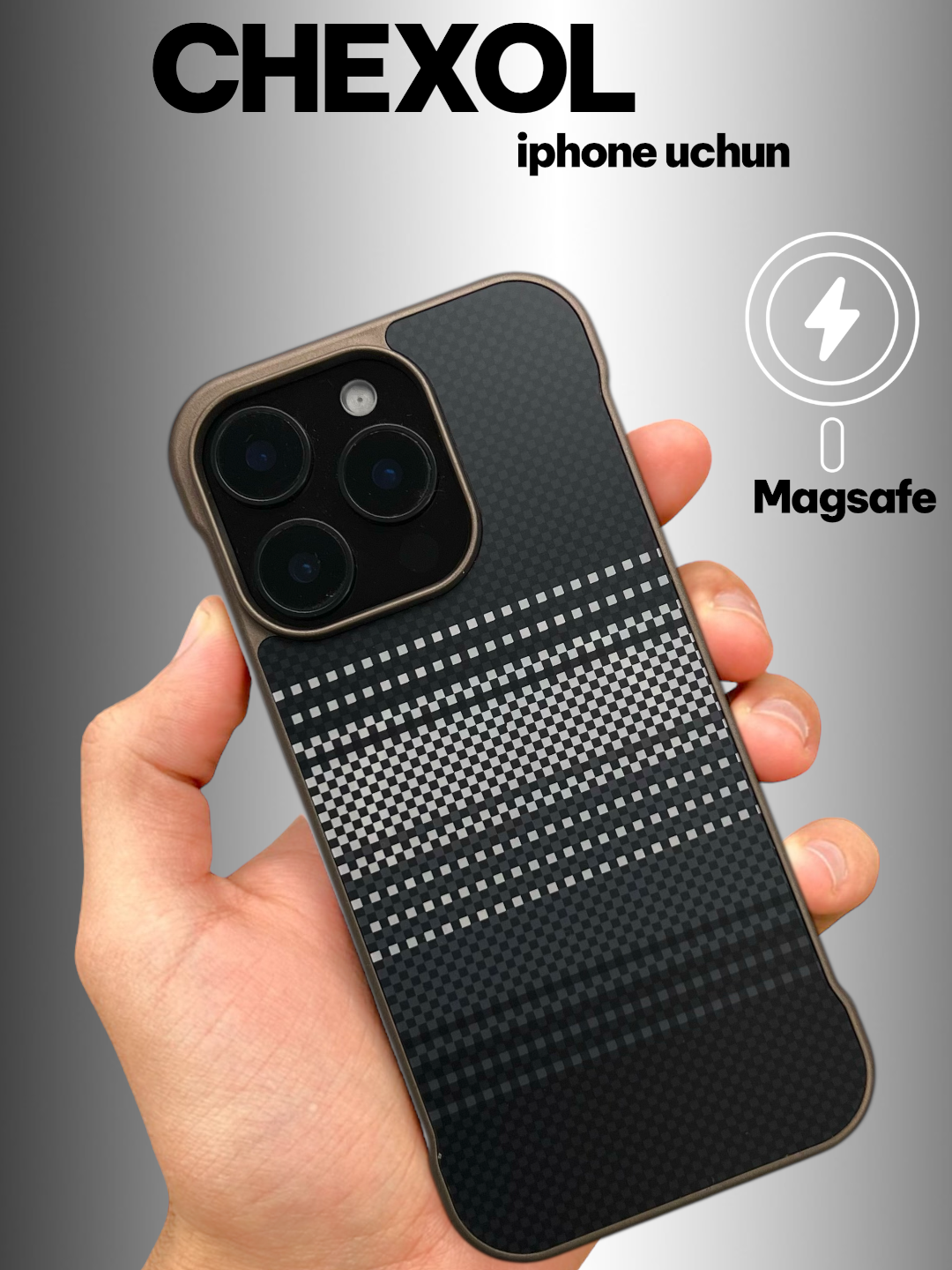 IPhone 17 Pro Max, 16 Pro, 14 Pro va 13Pro uchun MagSafe xususiyatli uglerod tolali g‘ilof