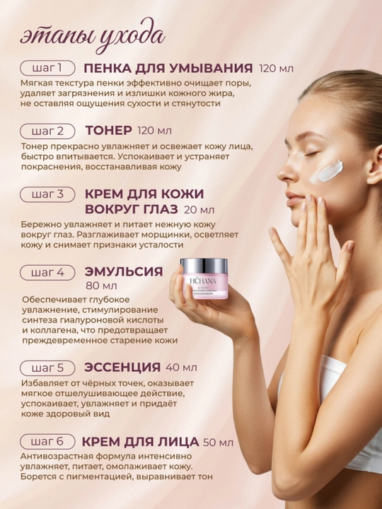 Подарочный набор уходовой косметики для лица женщин 6в1 Hchana, розовый