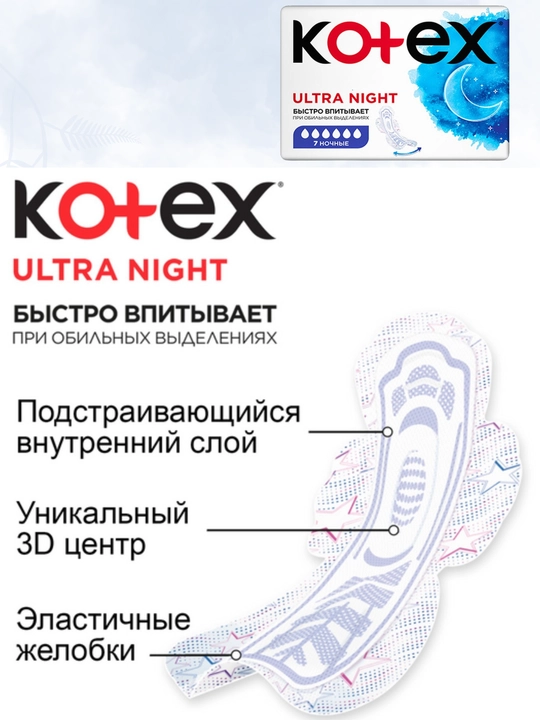 Ayollar prokladkalari Kotex-Ultra night, bio-care tungi,gigiyenik prokladkalar