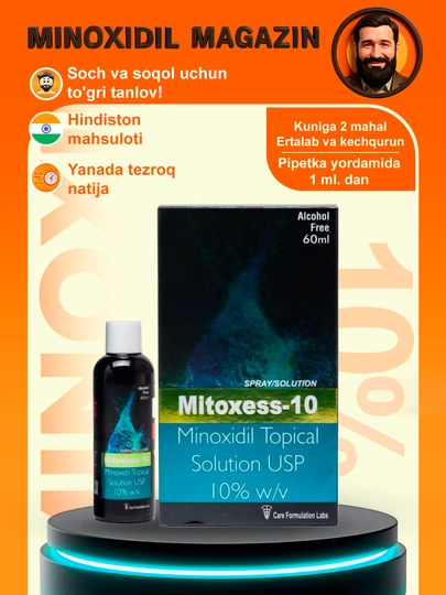 Миноксидил 10 Mitoxess Minoxidil Topical Solution USP, для роста волос и бороды, 60 мл
