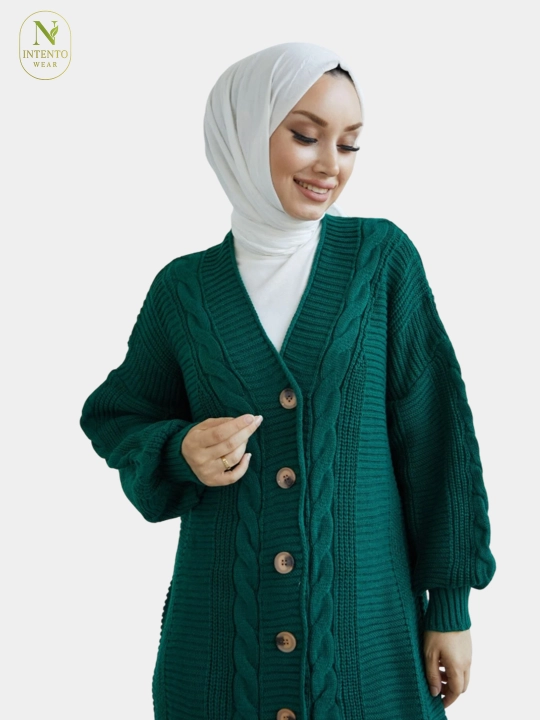 Ayollar kardigani, to‘qilgan kardigan, katta o‘lchamli uzun