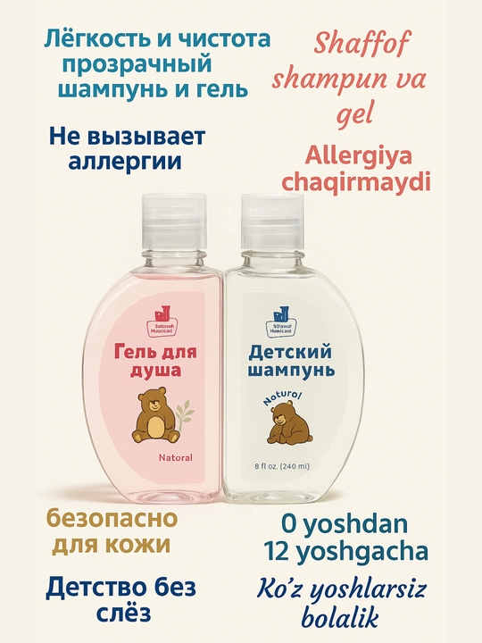 Шампунь и гель для душа для детей, в одном наборе