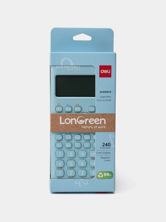 LonGreen Deli ED240SR-R-BLUE ilmiy kalkulyatori, 240 funksiya, 10+2 raqam, 160×74×16.4 mm