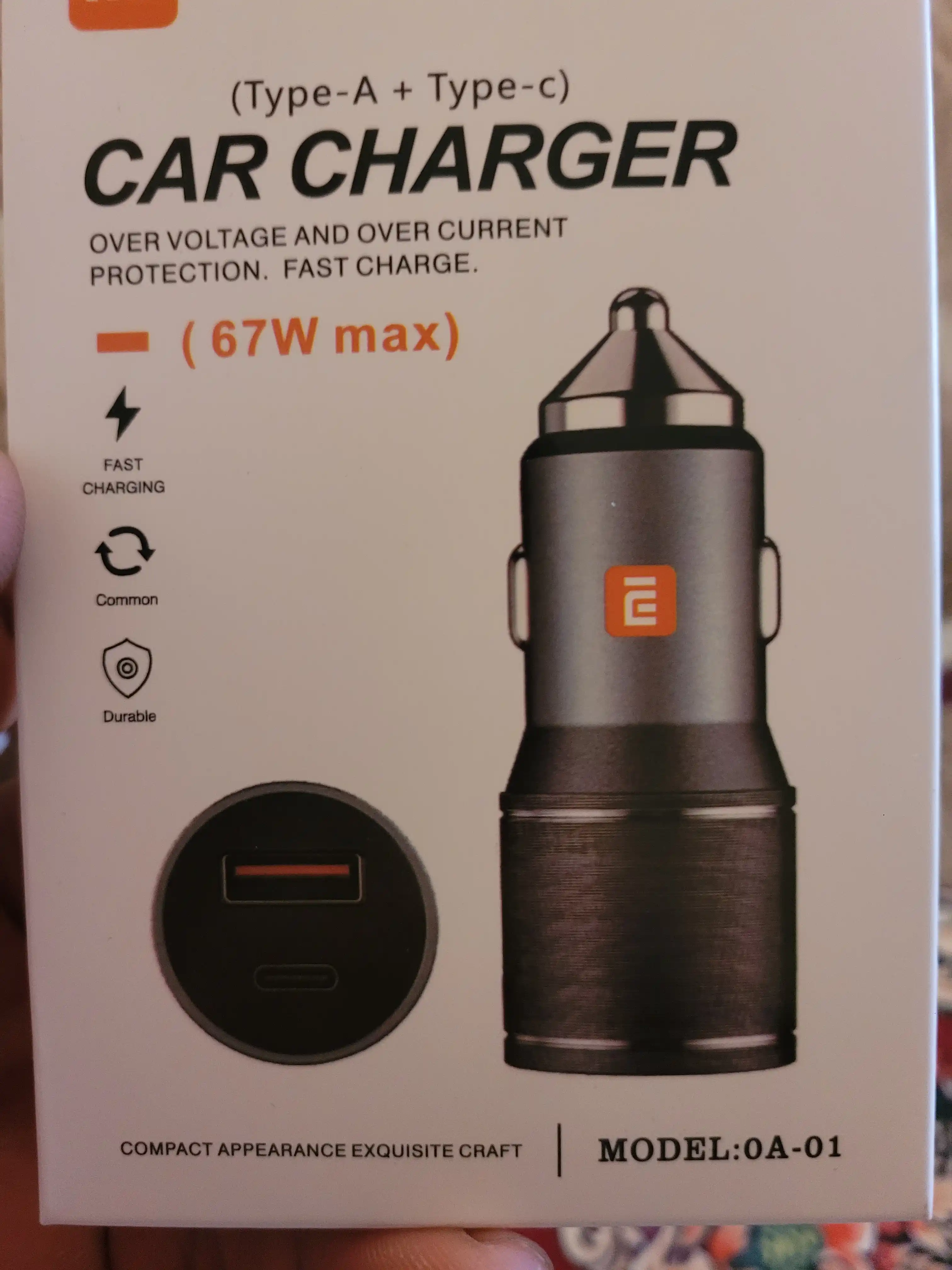 Автомобильное зарядное устройство, USB-A+Type C, 67 Вт 