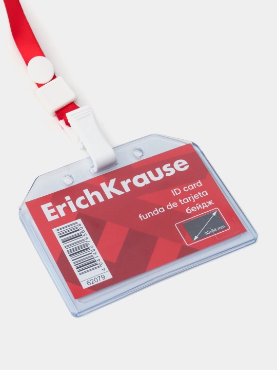 Бейдж горизонтальный в комплекте с лентой ErichKrause 85х54 мм, прозрачный, 62079