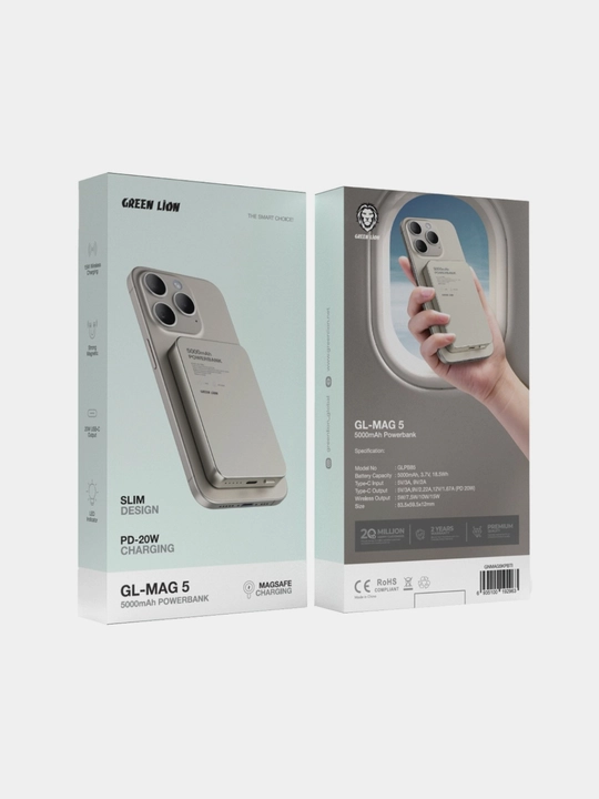 Tashqi akkumulyator Green Lion GL-MAG 5 Power Bank MagSafe, 5000mAh, Type-C, fast charge
