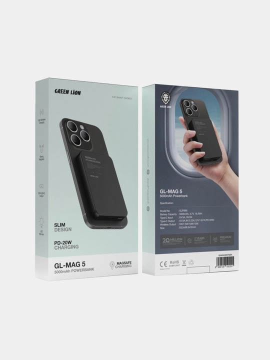 Tashqi akkumulyator Green Lion GL-MAG 5 Power Bank MagSafe, 5000mAh, Type-C, fast charge