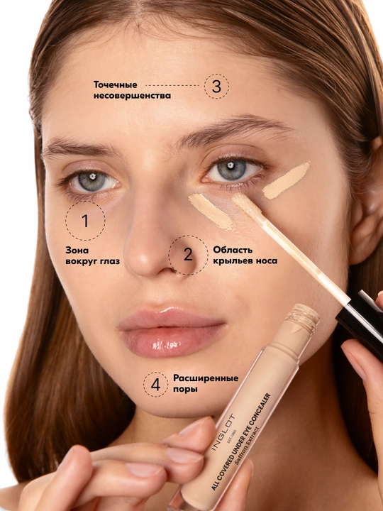 Консилер INGLOT All Covered Under Eye Concealer, плотное покрытие, лёгкий финиш