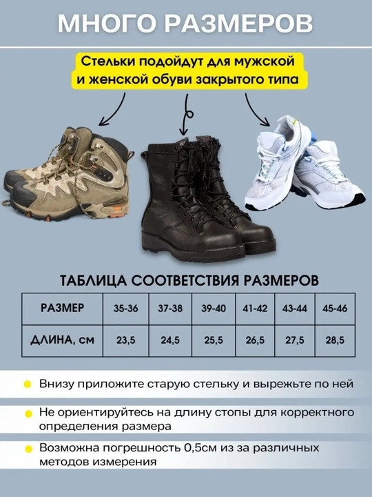 Стельки ортопедические спортивные, мембранные, EVA, универсальные