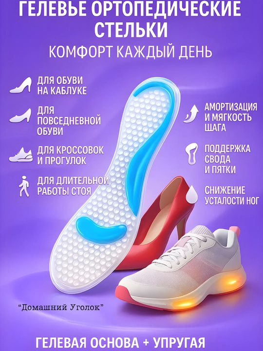 Гелевые ортопедические стельки для обуви на каблуке и кроссовок