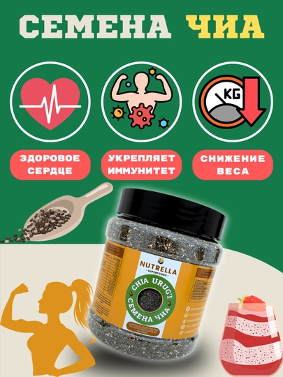 Семена чиа для похудения и здорового питания, суперфуд для смузи, источник клетчатки — VENTICO-CHIASEEDS-950GR