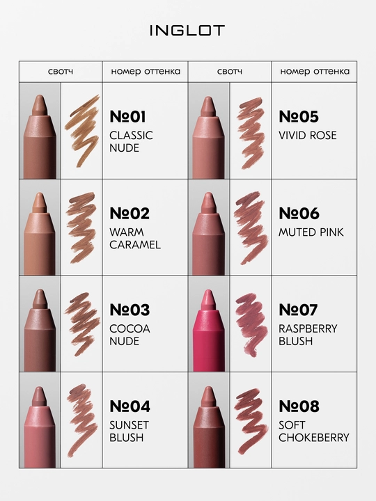INGLOT Карандаш для губ Creamy Soft Lipliner, стойкая формула, кремовая текстура