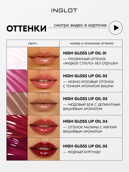 INGLOT High Gloss Lip Oil — Lablar uchun parvarishlovchi blesk-moy