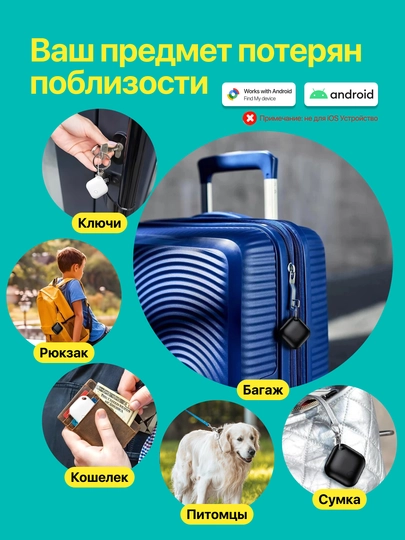 Smart AirTag умный Bluetooth-трекер для поиска вещей, совместим с Android Find Hub