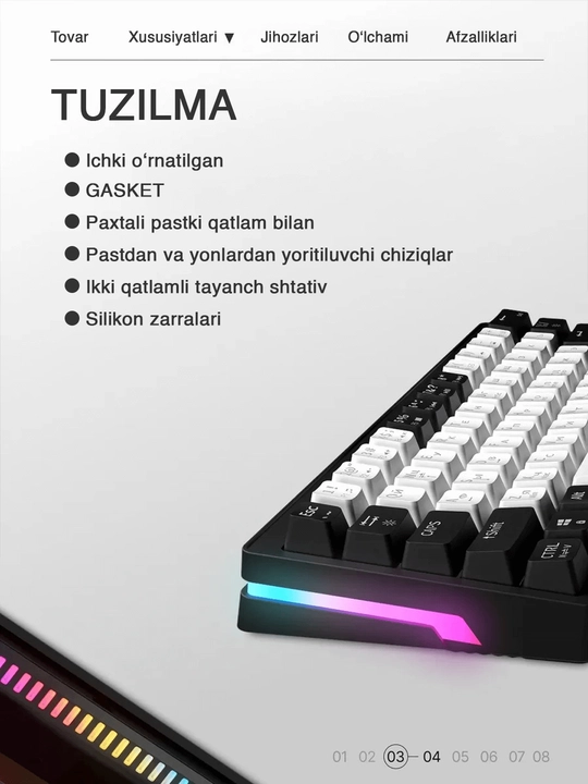 Mexanik klaviatura gaming uchun, simsiz va simli klaviatura