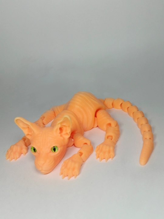 Sfinks mushuk, harakatlanuvchi o‘yinchoq mushuk, mushuk va antistress oqsil. 3d toys