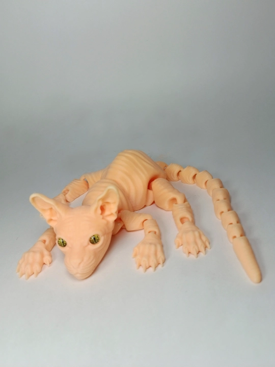 Sfinks mushuk, harakatlanuvchi o‘yinchoq mushuk, mushuk va antistress oqsil. 3d toys