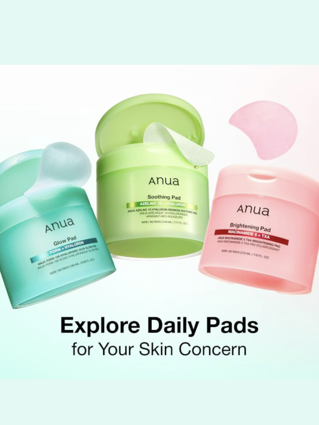 Корейские пэды для лица Anua: Niacinamide TXA, PDRN Hyaluronic и Azelaic Acid, 60-90 шт