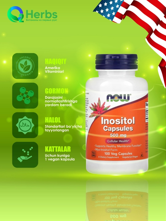 NOW Foods, Inositol kapsulalari, 500 mg, 100 vegetarian kapsulalari - 