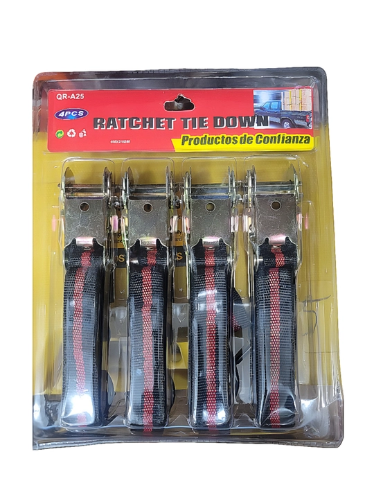 4 ta qismlik yuk mahkamlovchi arqon to‘plami (4 m × 25 mm) — mustahkam metall ratchetli
