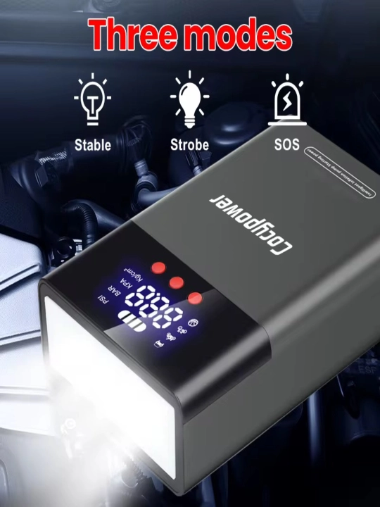 Q9 Powerbank avtomobil uchun, akkumlyatorga starter, zaryadlovchi, fonar, va nasos