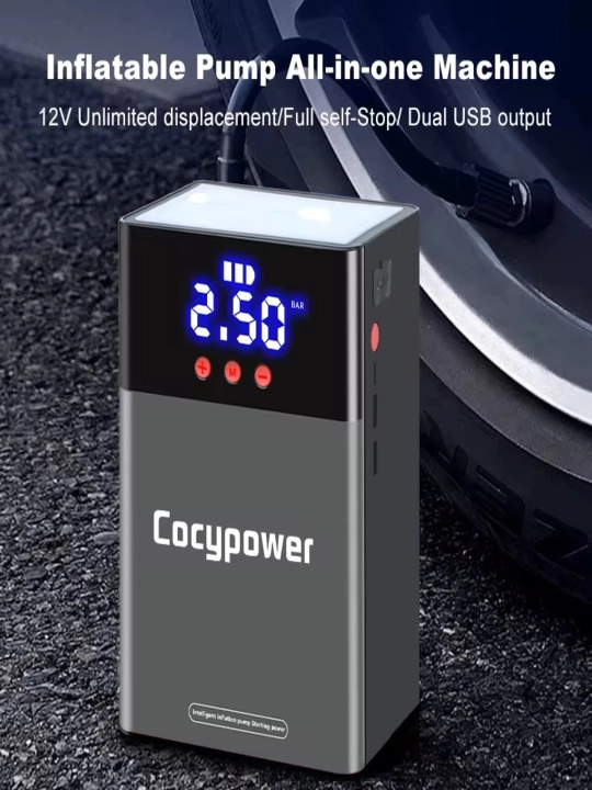 Q9 Powerbank avtomobil uchun, akkumlyatorga starter, zaryadlovchi, fonar, va nasos