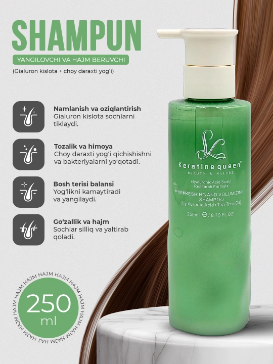 Keratin Queen шампунь для волос с гиалуроновой кислотой и маслом чайного дерева 250 мл