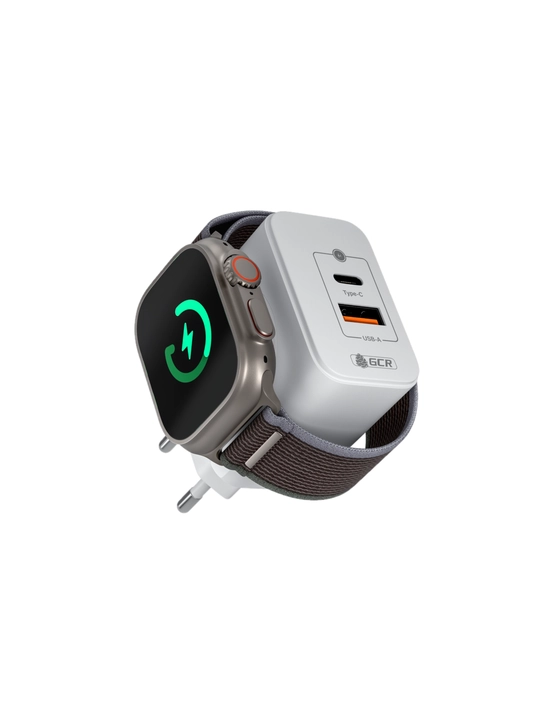 GCR Сетевое зарядное устройство 3в1 GaN 20W QC/PD USB+Type C+беспроводная 3W