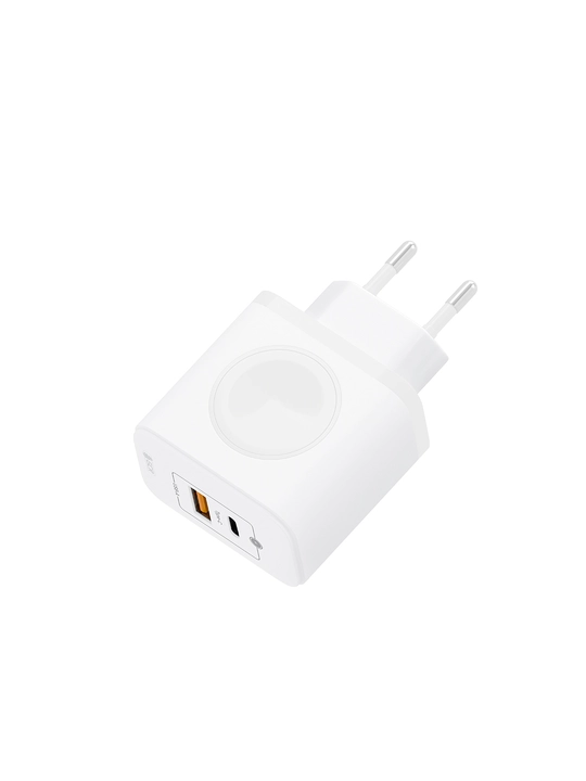 GCR Сетевое зарядное устройство 3в1 GaN 20W QC/PD USB+Type C+беспроводная 3W - 