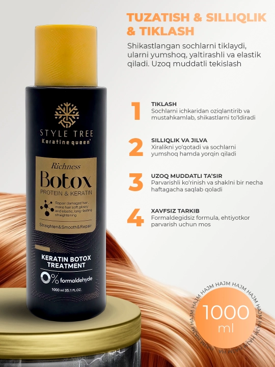 Keratin Queen - proteinli keratinli botoks, sochlar uchun, to‘g‘rilaydi, 1000 ml