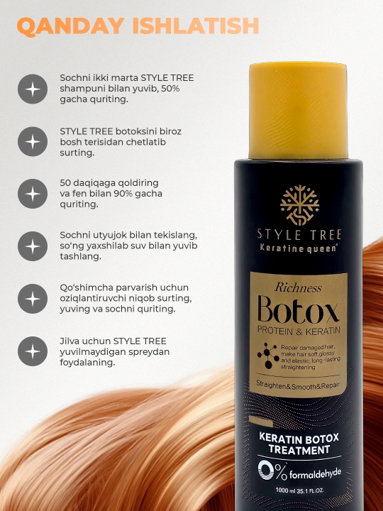 Keratin Queen - proteinli keratinli botoks, sochlar uchun, to‘g‘rilaydi, 1000 ml