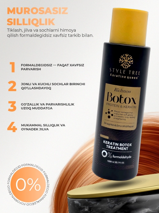Keratin Queen - proteinli keratinli botoks, sochlar uchun, to‘g‘rilaydi, 1000 ml