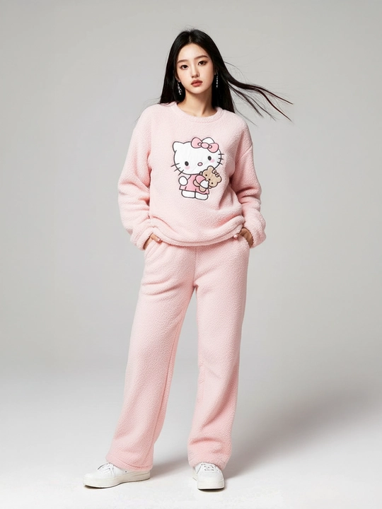 Ayollar uchun issiq plyush pijama, ayiqli uy kiyimi, qishki flisli to‘plam