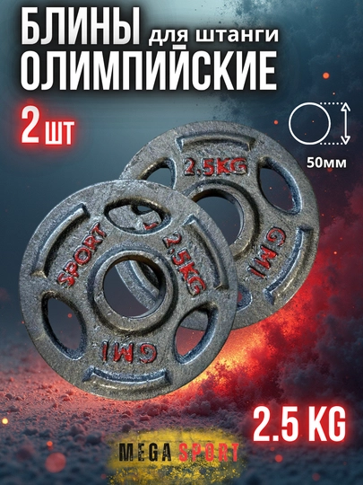 Штанги 2,5 - 5 - 7,5 - 10 кг, 2 шт., отверстия 2,5 и 50 мм, олимпийского типа