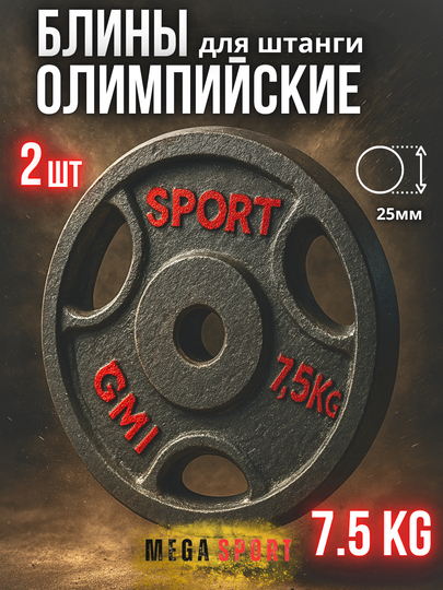 Штанги 2,5 - 5 - 7,5 - 10 кг, 2 шт., отверстия 2,5 и 50 мм, олимпийского типа